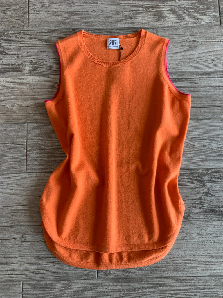 Sleeveless Scoop Hem Cashmere Sweater - Orange/Hot Pink