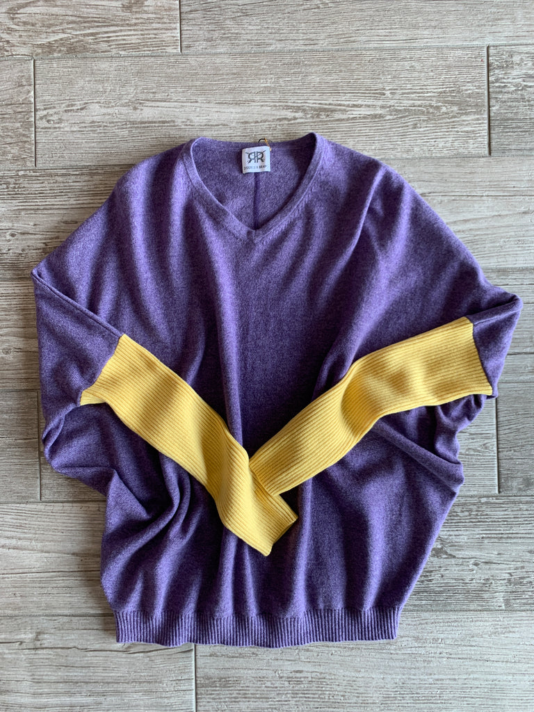 Batwing Two Color Loro Piana Cashmere Sweater - Purple/Yellow
