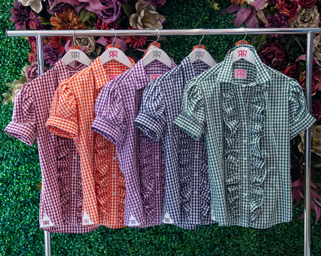 Pleated Sleeve Gingham Ruffle