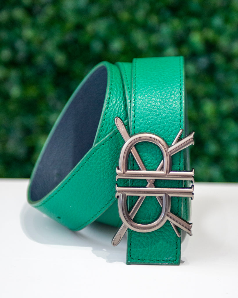 Lawn Green Pebble Grain Leather Belt Strap with Buckle