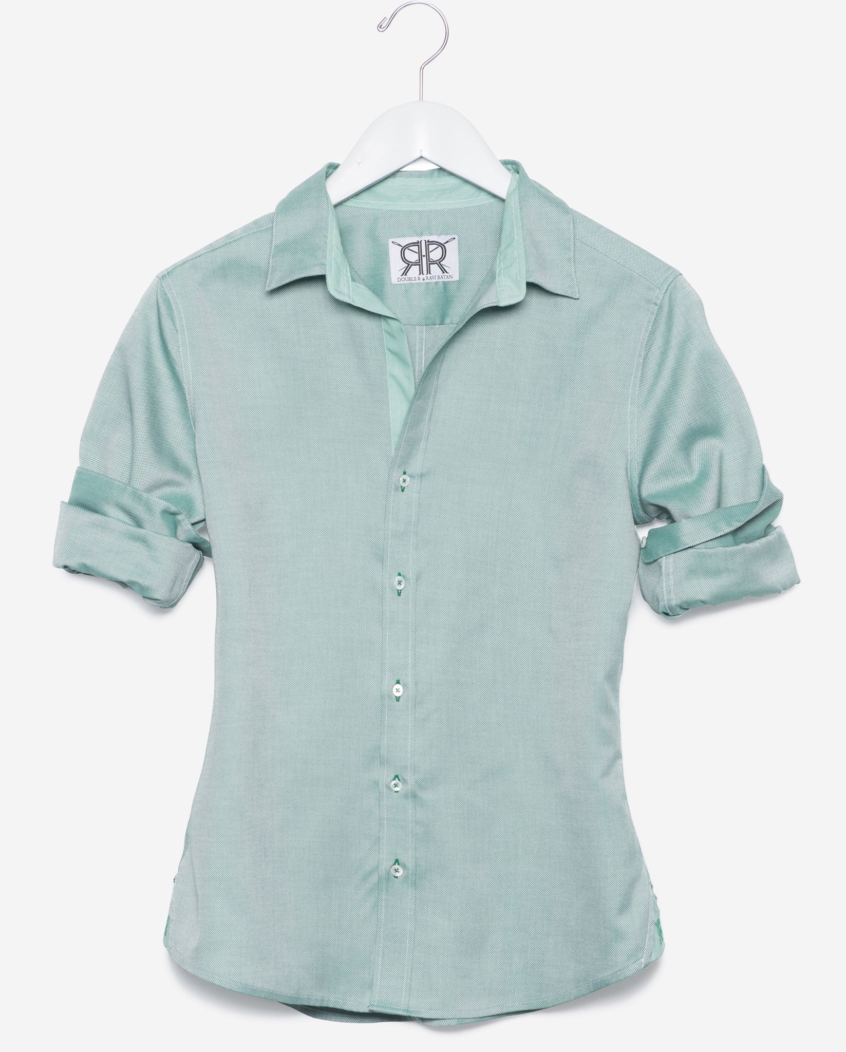 Tailored Shirt - Green Oxford Women's Button Down by Double R No Monogram / Green / Custom Tailored Shirt - Green Oxford Women's Button Down by Double R No Monogram / Green / Custom