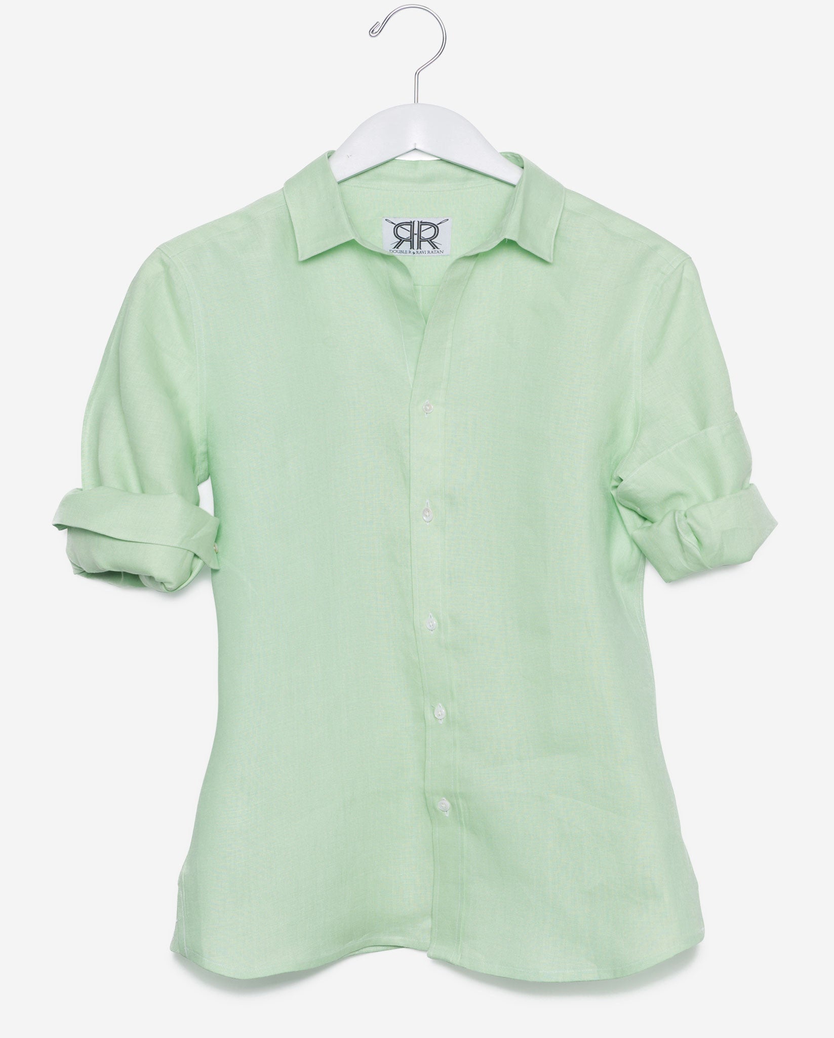Tailored Shirt - Sea Green Linen Women's Blouse by Double R Monogram / Green / Custom Tailored Shirt - Sea Green Linen Women's Blouse by Double R Monogram / Green / Custom
