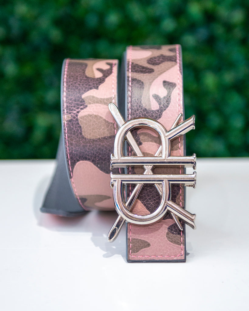 Pink Camo Leather Belt Strap with Buckle