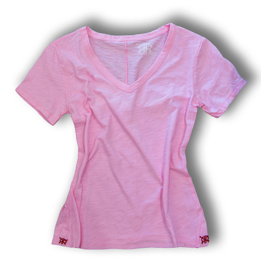 Pink Pima Cotton V Neck T Shirt
