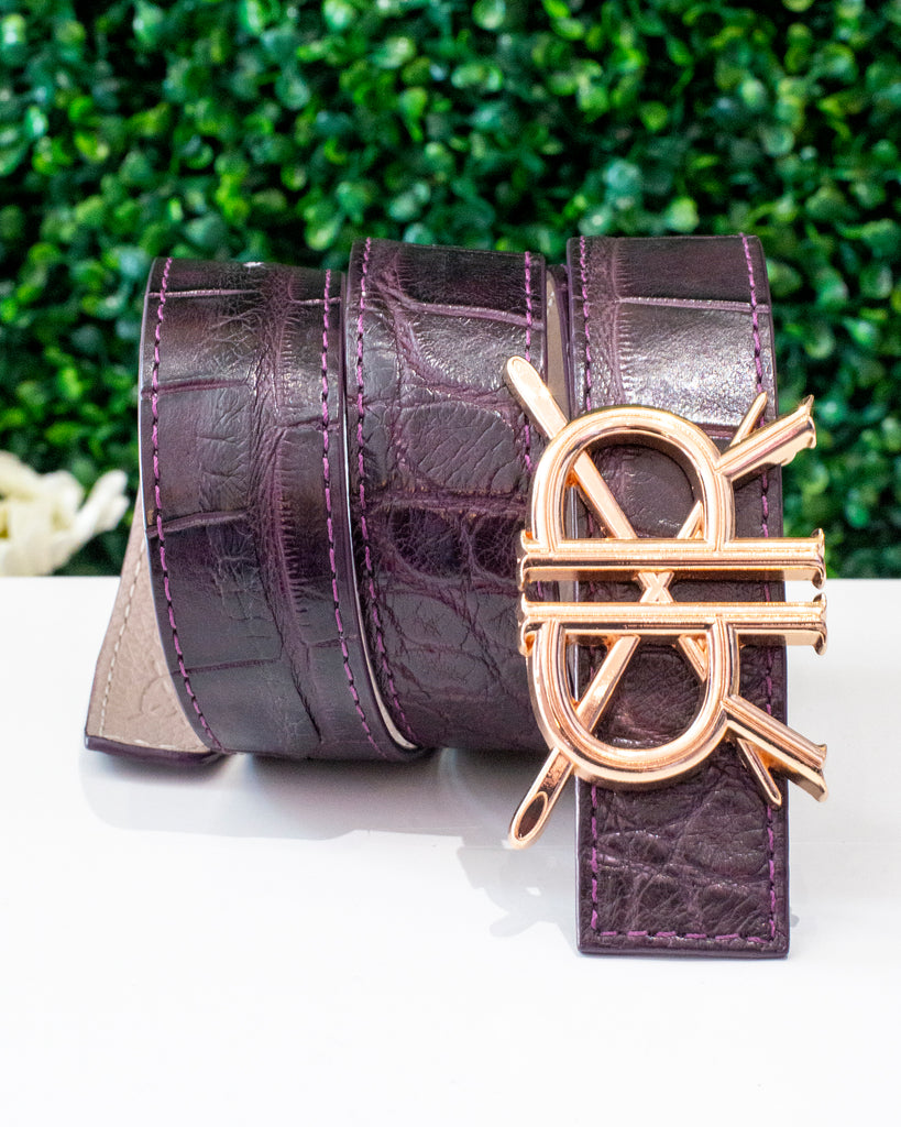Purple Matte Blue Gator Belt Strap with Buckle