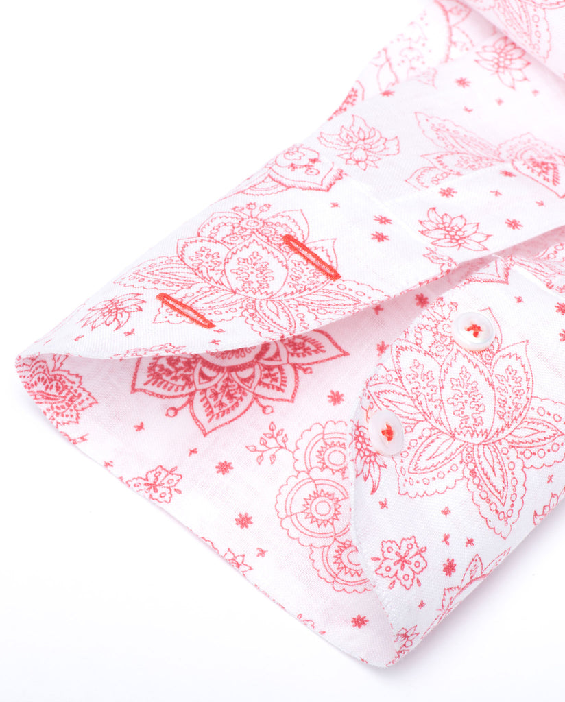 Tailored - Red Print on White Linen