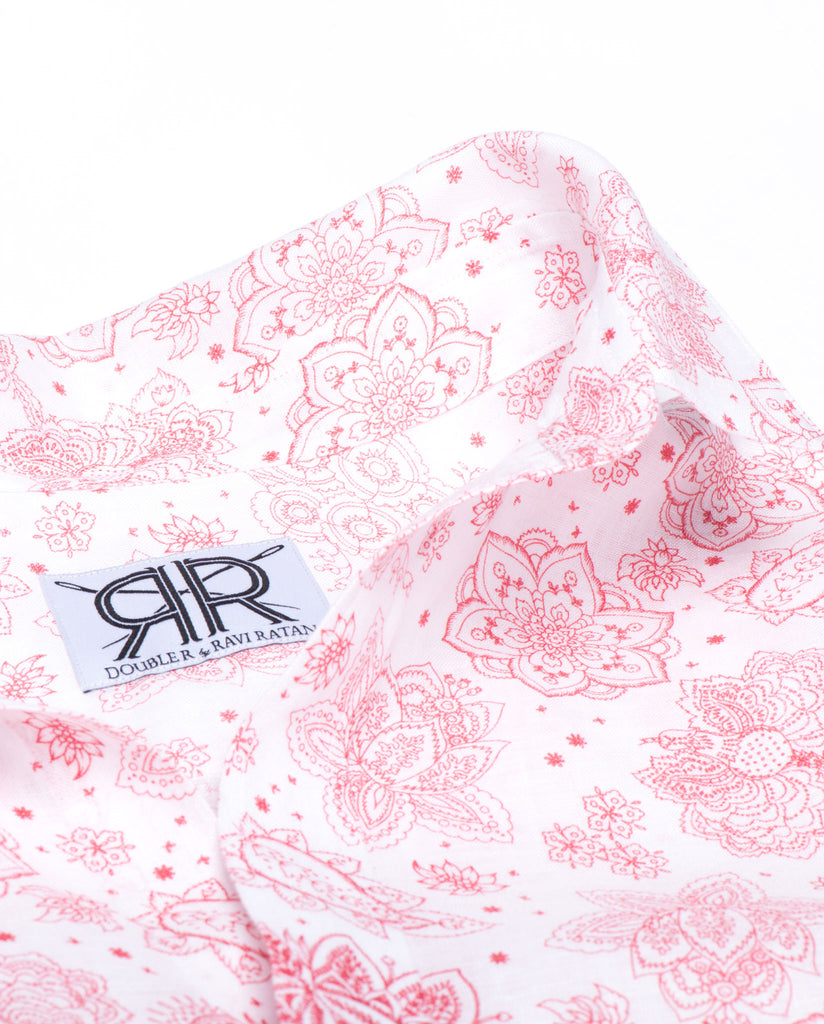 Tailored - Red Print on White Linen