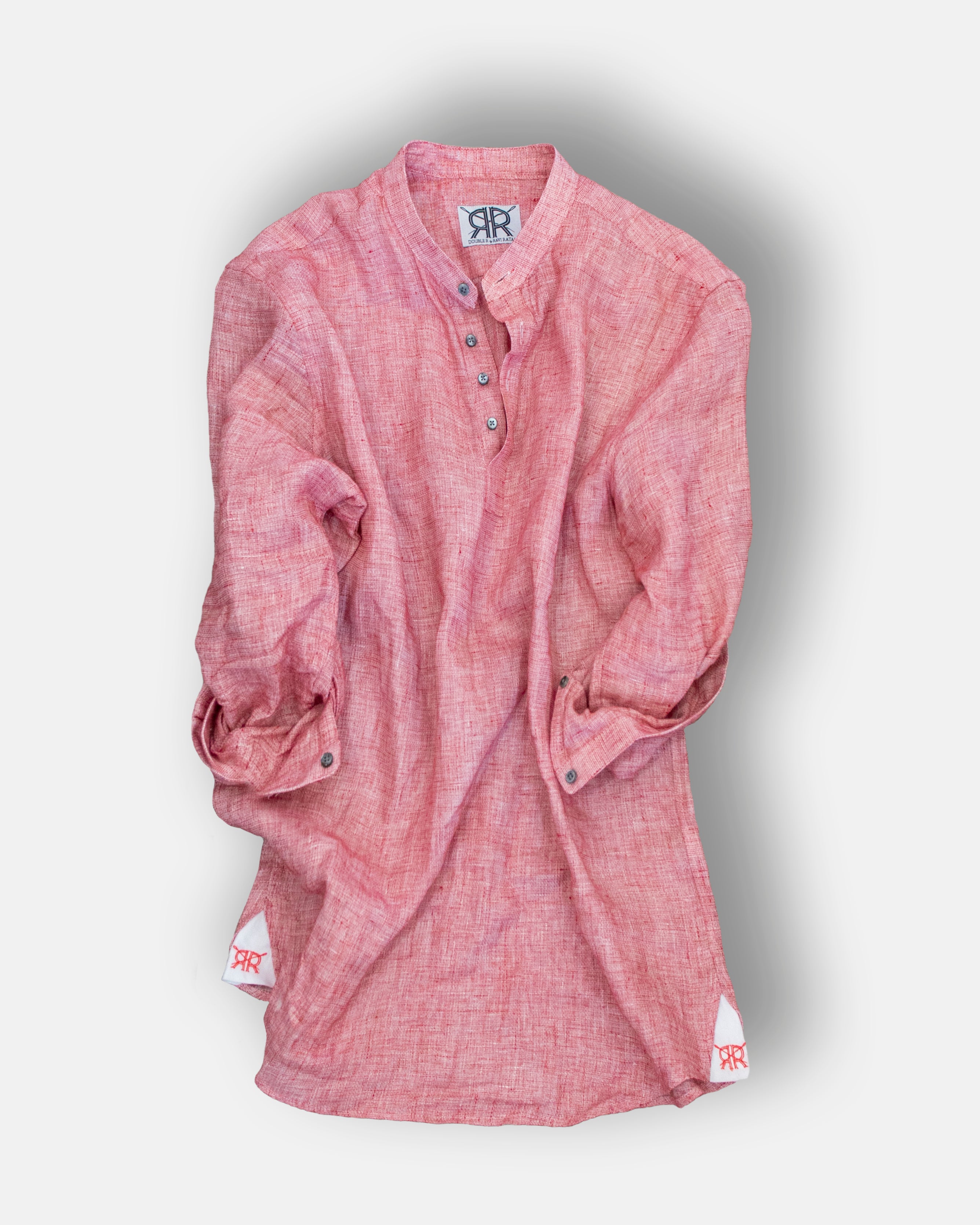 Linen Popover Dress - Double R by Ravi Ratan Custom / Red / Long Sleeve Linen Popover Dress - Double R by Ravi Ratan Custom / Red / Long Sleeve