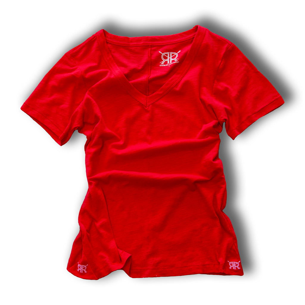 Red Pima Cotton V Neck T Shirt