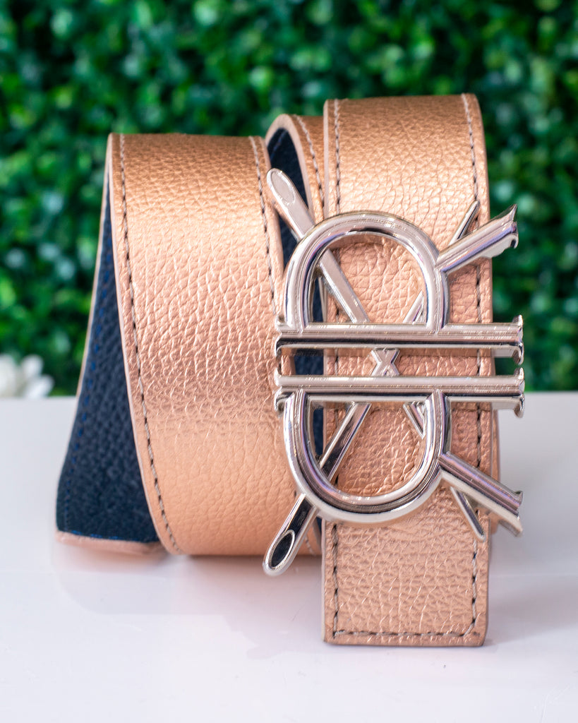 Rose Gold Leather Belt Strap with Buckle