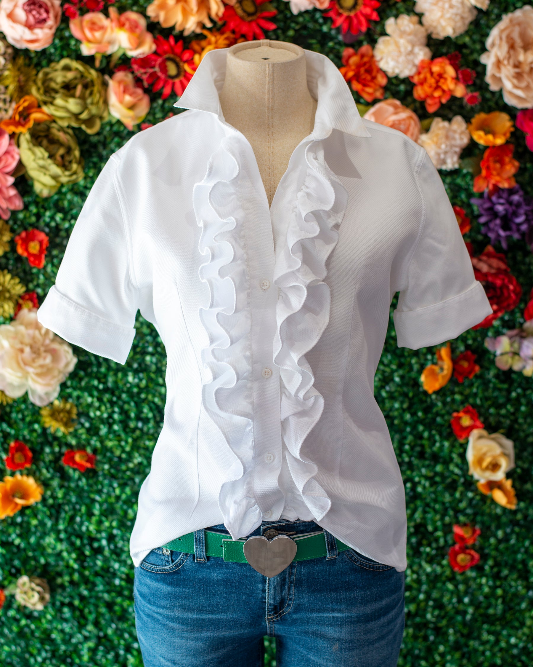 White cotton ruffle shirt hot sale