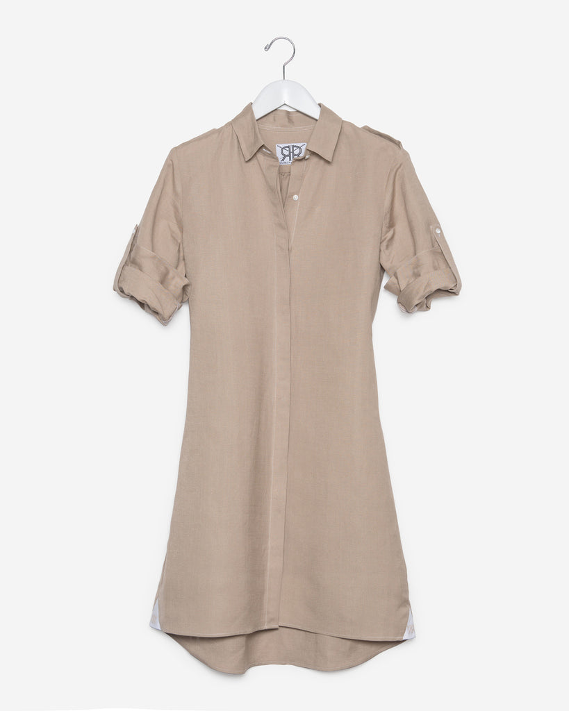 Penelope Shirt Dress - Tan Linen button down shirtdress by Double R ...
