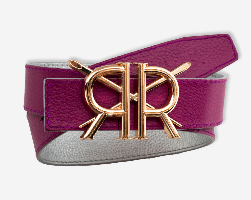Metallic Silver and Berry Belt Strap with Rose Gold Buckle