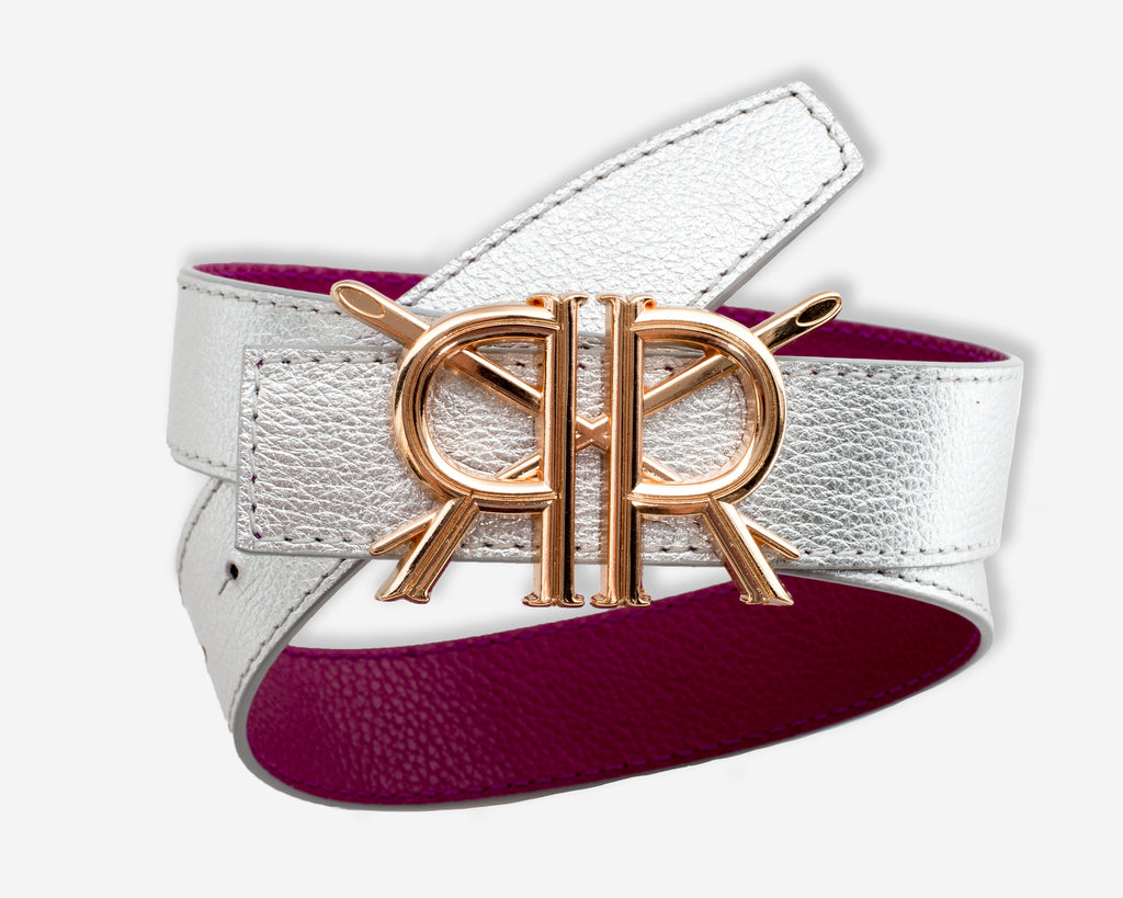 Metallic Silver and Berry Belt Strap with Rose Gold Buckle