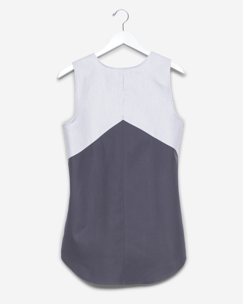 Sleeveless - Charcoal Blue Birdseye Check