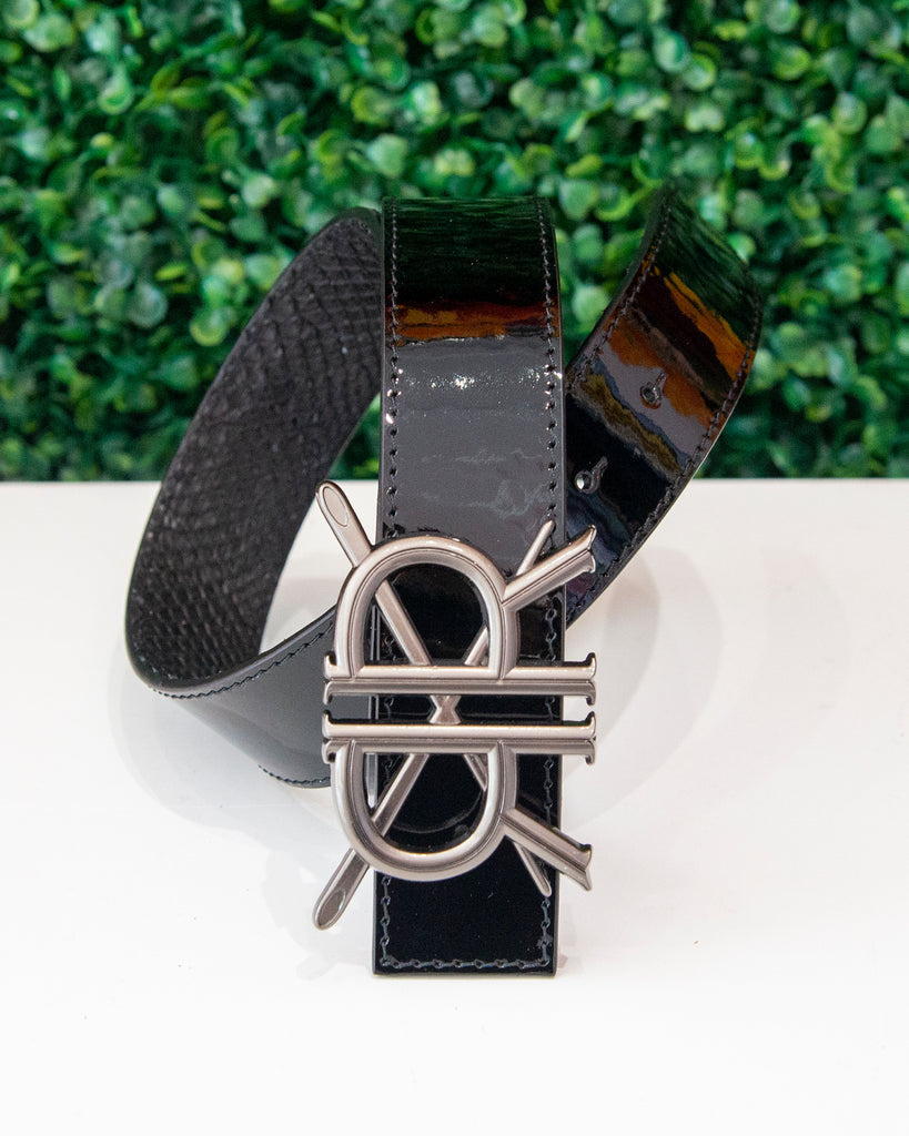 Black Patent Leather Belt Strap with Buckle