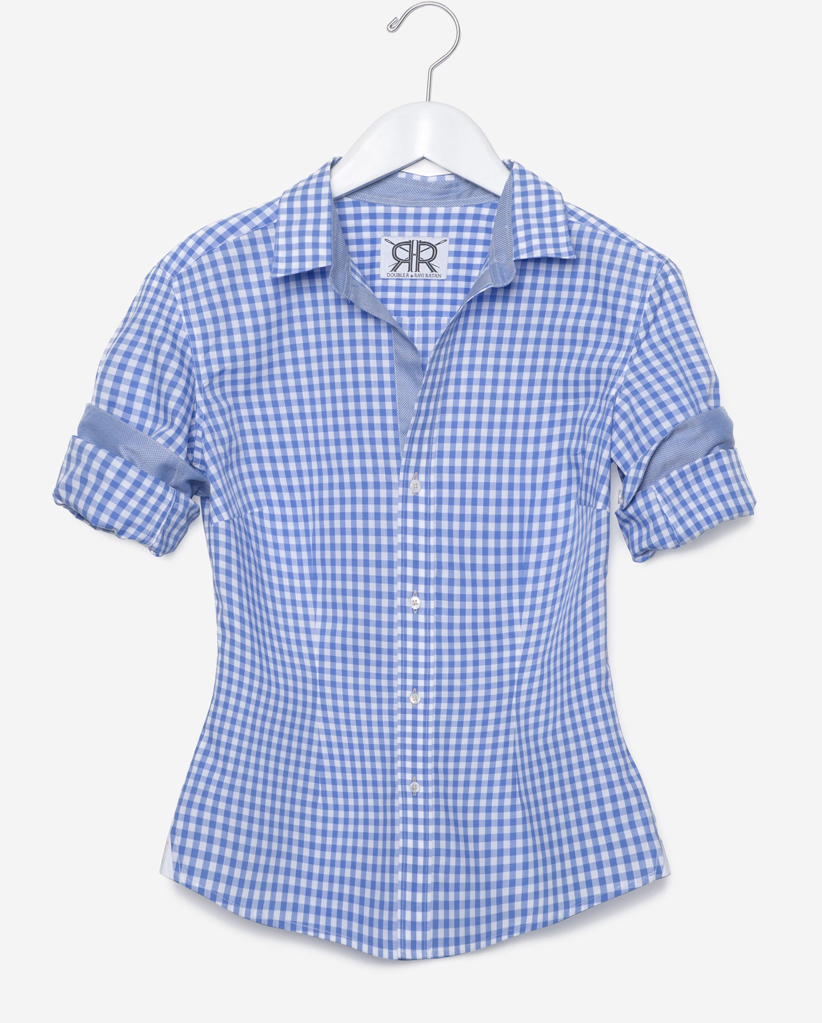 Tailored Shirt- Blue and White Gingham Women's Button Down by Double R Monogram / Blue / Custom Tailored Shirt- Blue and White Gingham Women's Button Down by Double R Monogram / Blue / Custom