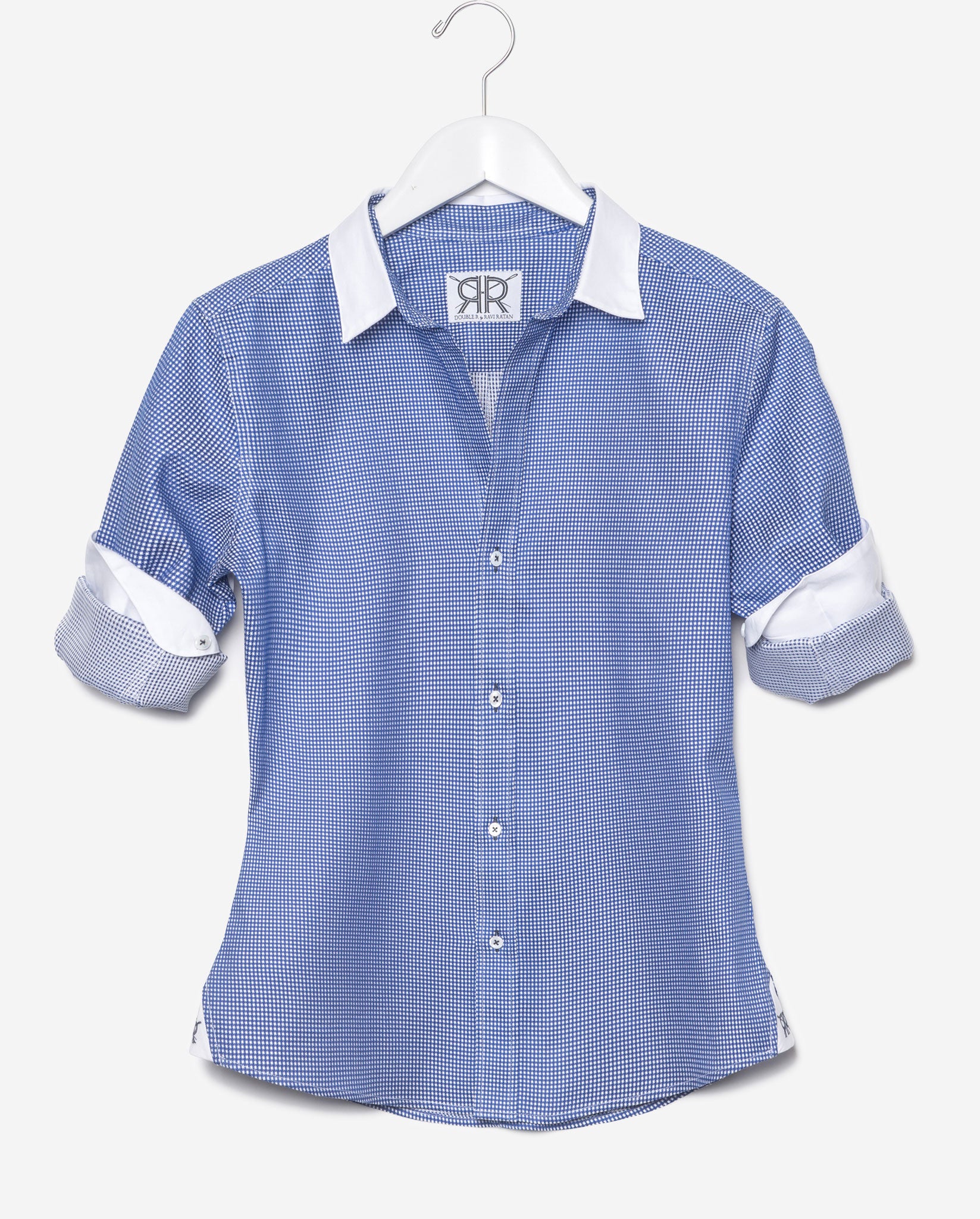Tailored Shirt- Blue and White Check with White Collar & Cuffs Women's Monogram / Blue / Custom Tailored Shirt- Blue and White Check with White Collar & Cuffs Women's Monogram / Blue / Custom