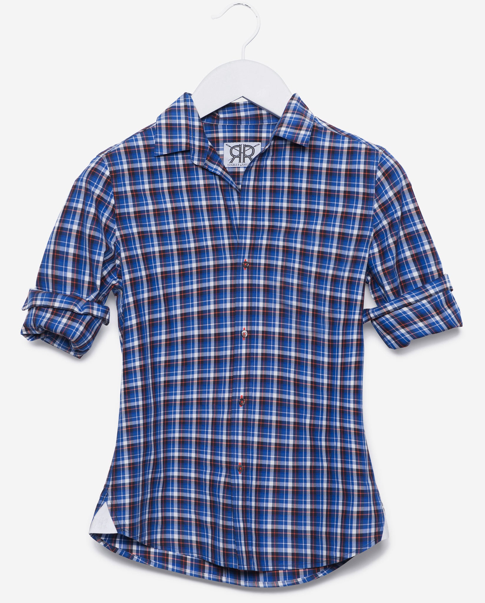 Tailored Shirt - Blue and Red Plaid Women's Button Down by Double R No Monogram / Blue / Custom Tailored Shirt - Blue and Red Plaid Women's Button Down by Double R No Monogram / Blue / Custom