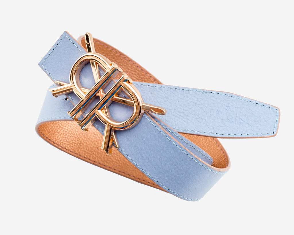 Periwinkle and Metallic Gold Belt Strap with Rose Gold Buckle