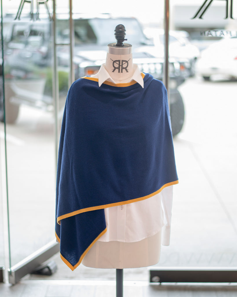 Navy and Gold Cashmere Travel Poncho