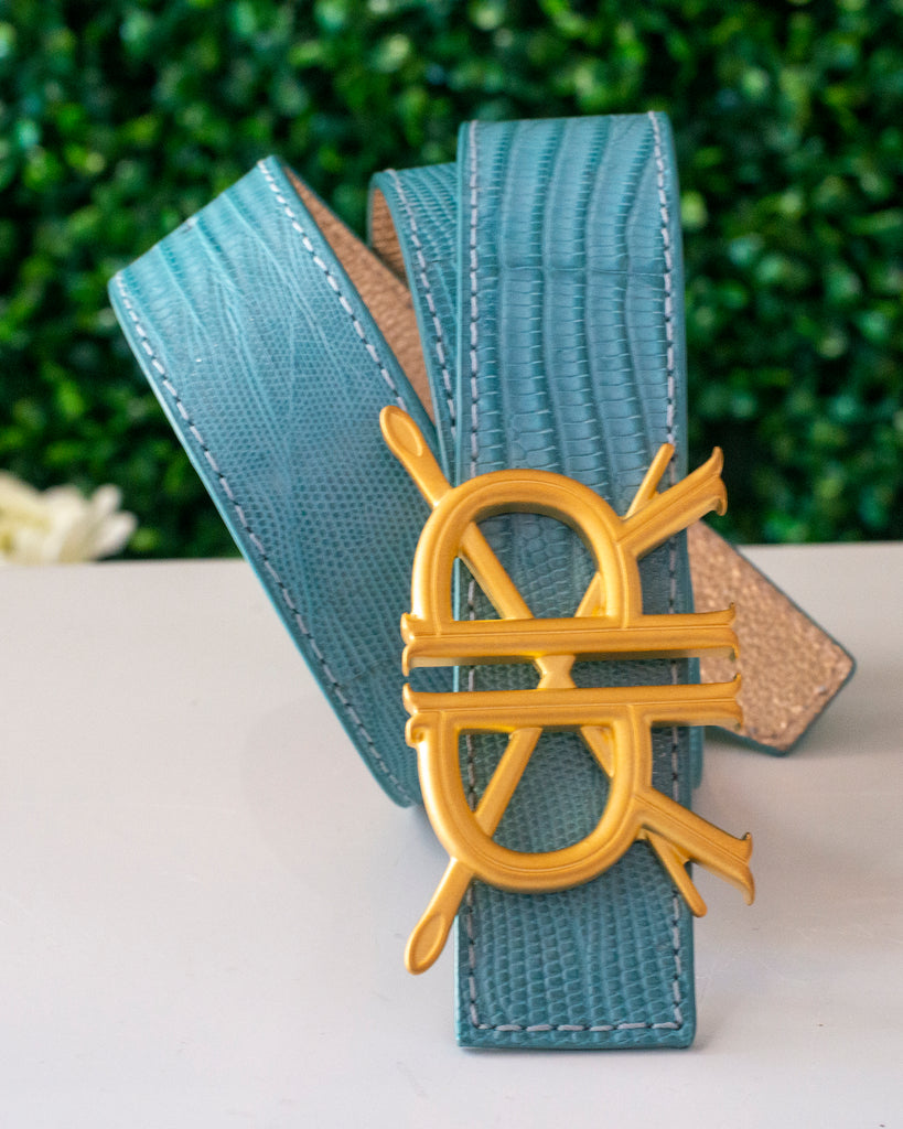 Blue Lizard Belt Strap with Buckle