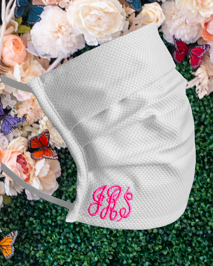 Monogrammed White Cotton Mask