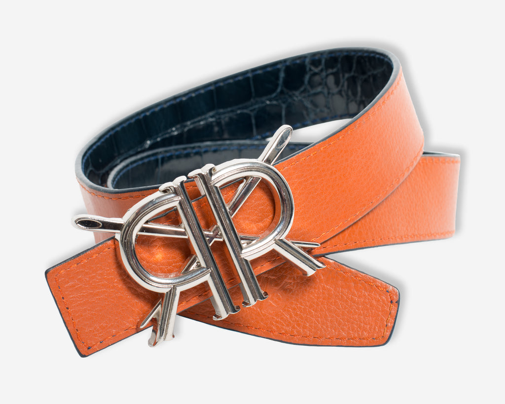 Navy Alligator Belt Strap with Shiny Silver Buckle