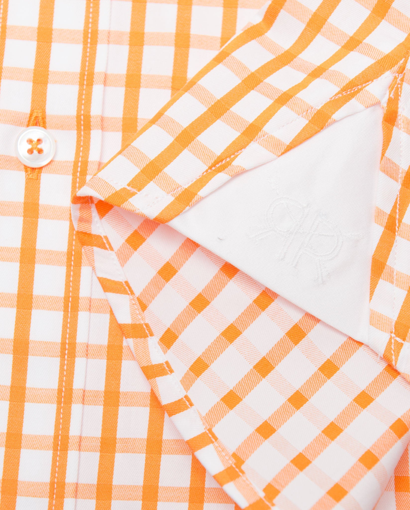 white and orange dress shirt Long Sleeve Orange and White Classic Button Down Collar Check Shirt with Magnetic Closures Orange and White / 3XL