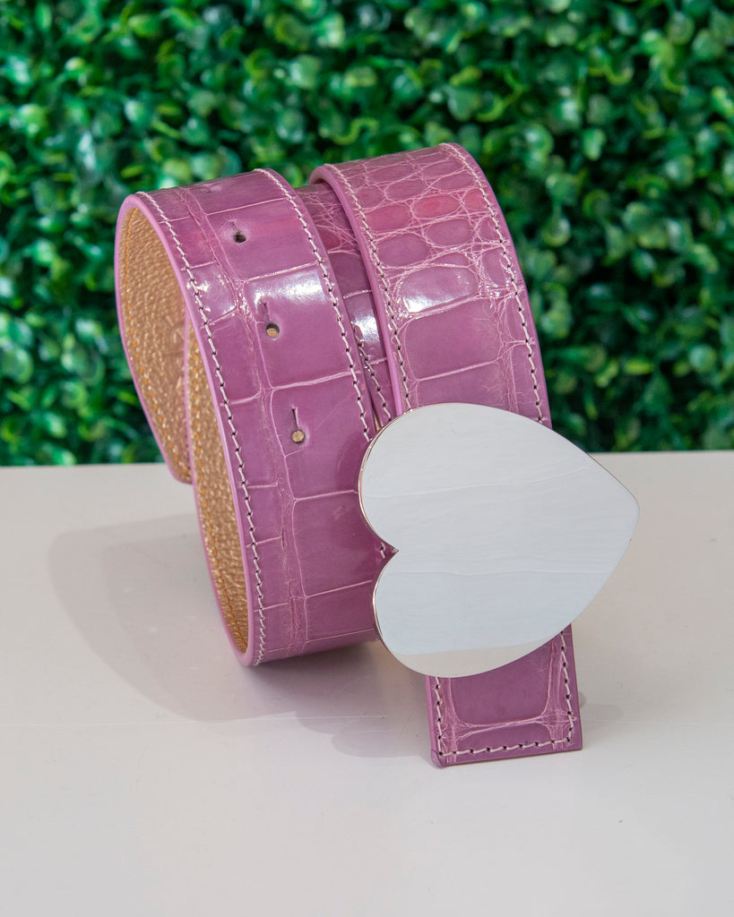 Pink Gator Belt Strap with Heart Buckle