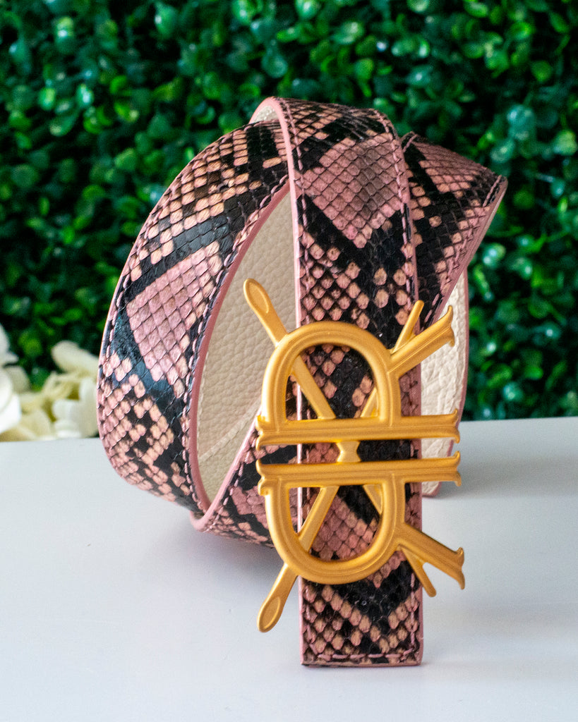 Pink Python Belt Strap with Buckle