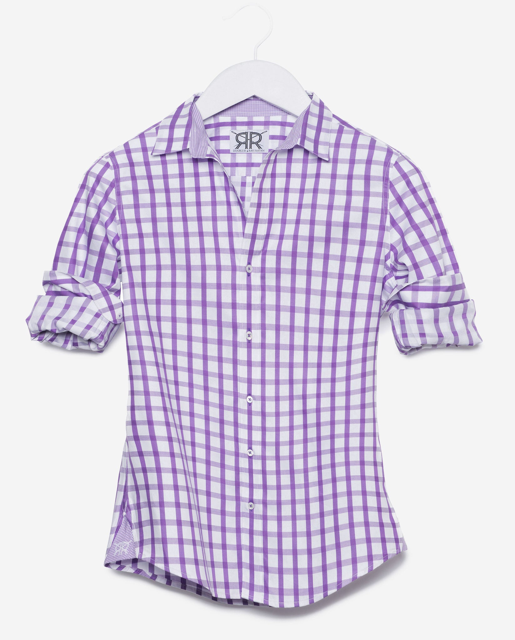 purple gingham dress shirt Jalisco Gingham Dress Shirt Medium / Purple and Orange