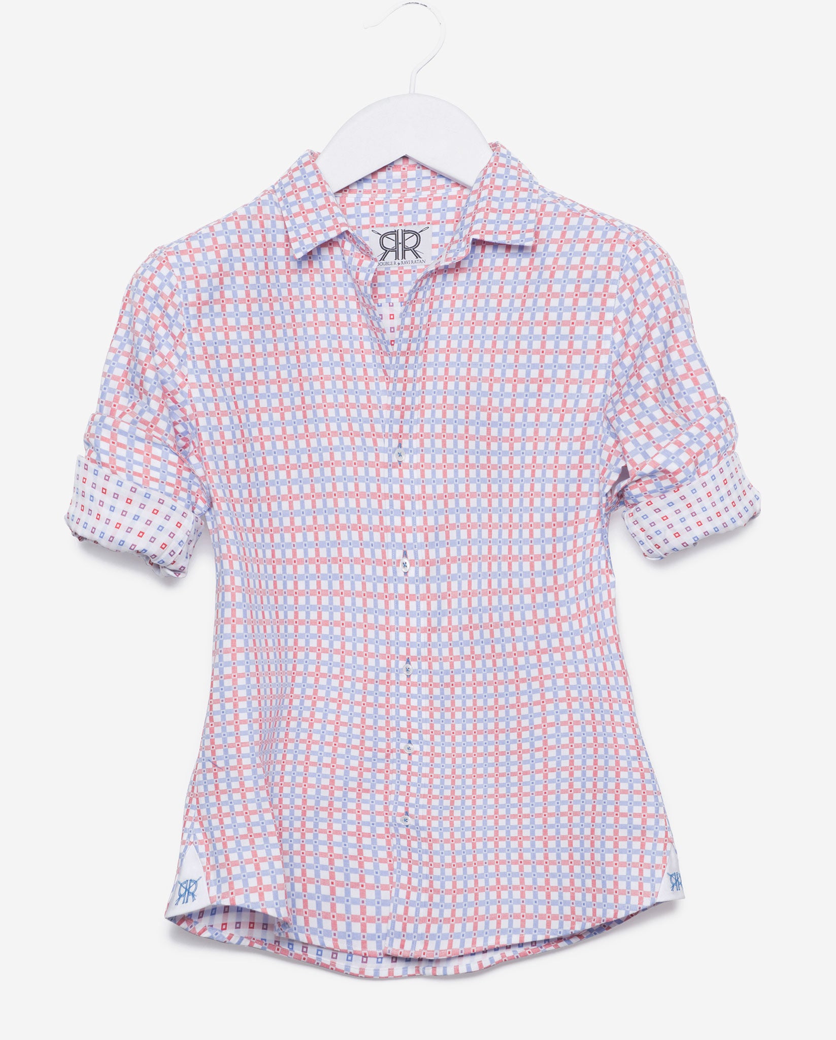red white blue dress shirt Non-Iron Cotton Gingham Dress Shirt With Contrast Trim