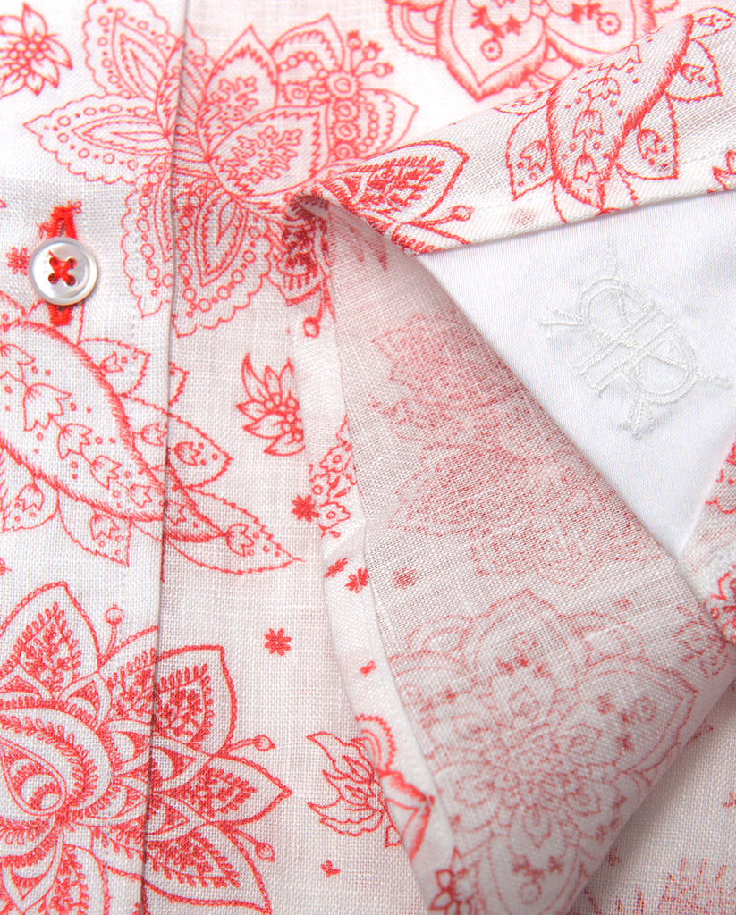 Tailored - Red Print on White Linen