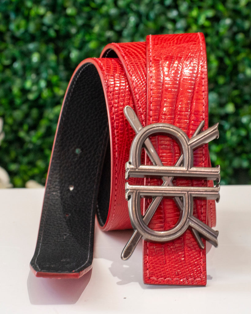 Red Lizard Belt Strap with Buckle