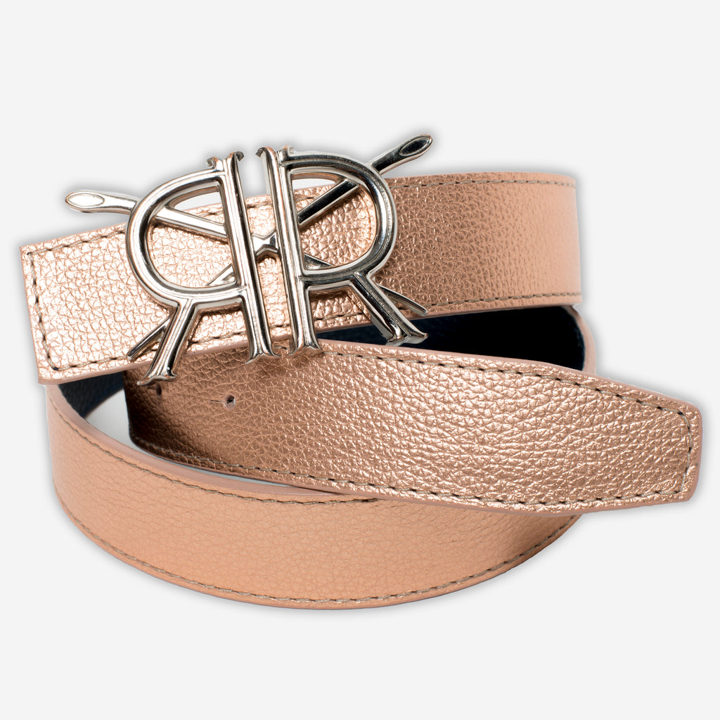 Rose Gold Pebble Grain Strap with Silver Buckle