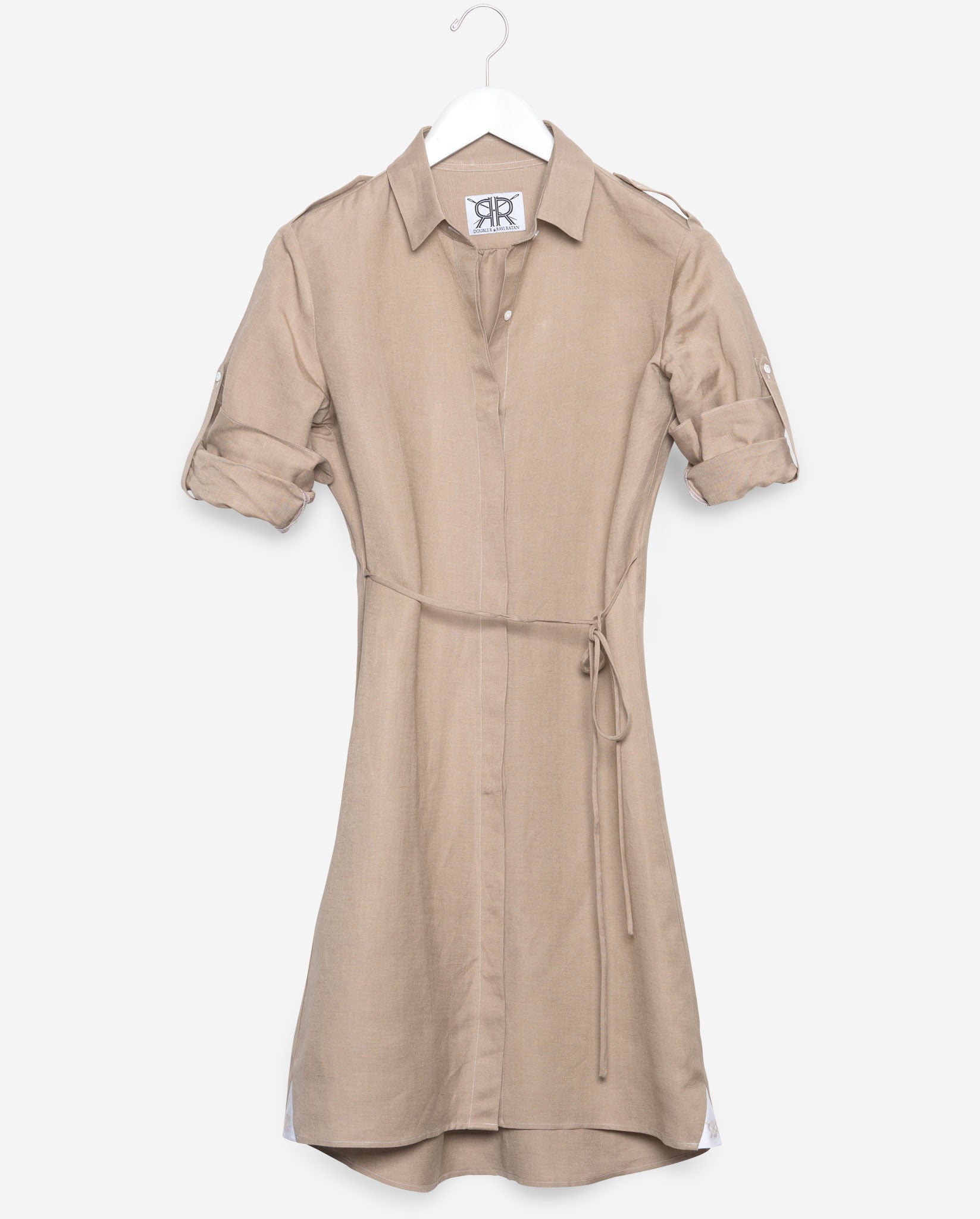 Penelope Shirt Dress Tan Linen Button Down Shirtdress by Double R No Monogram Tan Custom
